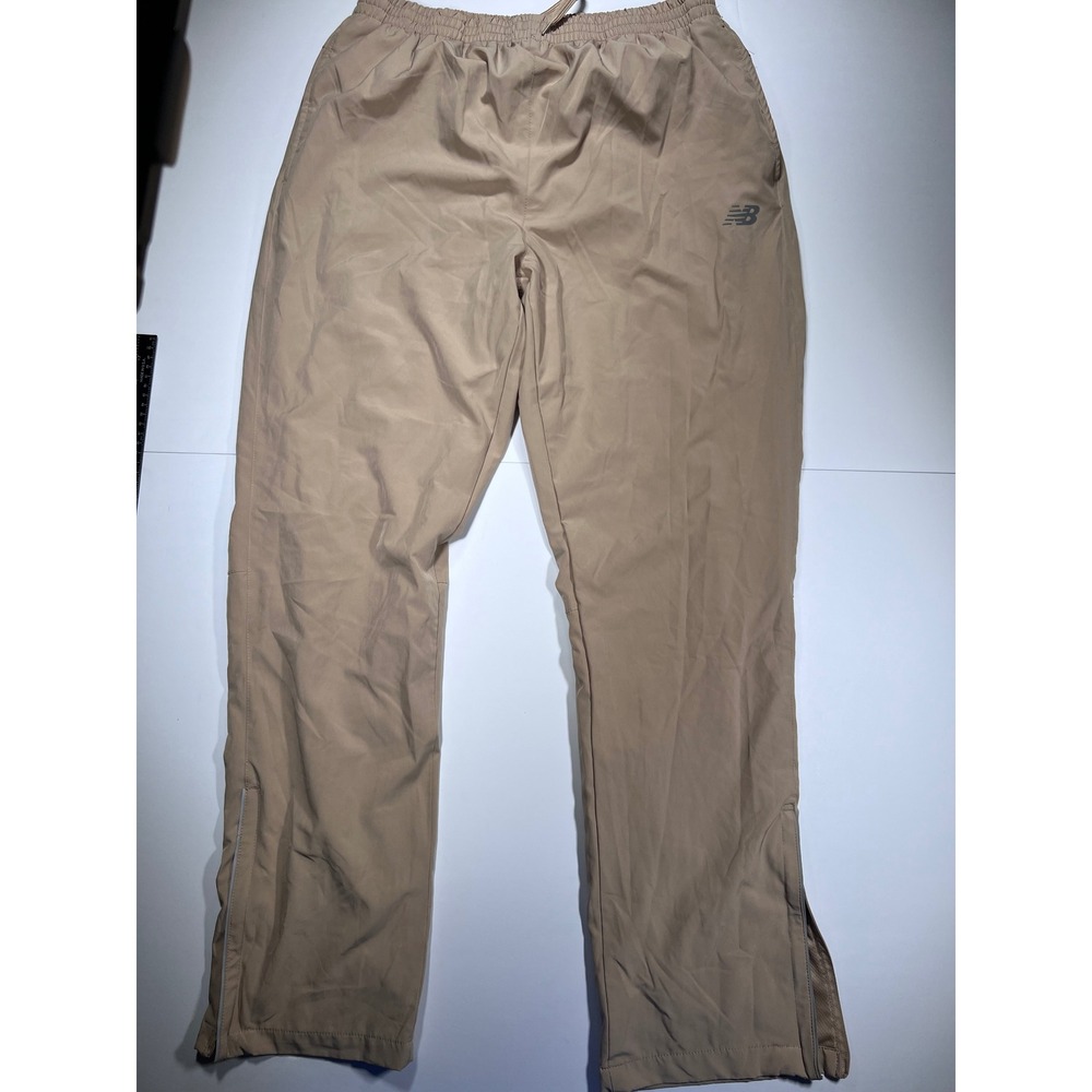 New Balance Track Pants Mens XL Tan Elastic Waist Zippered Ankle Mesh Lined 0659